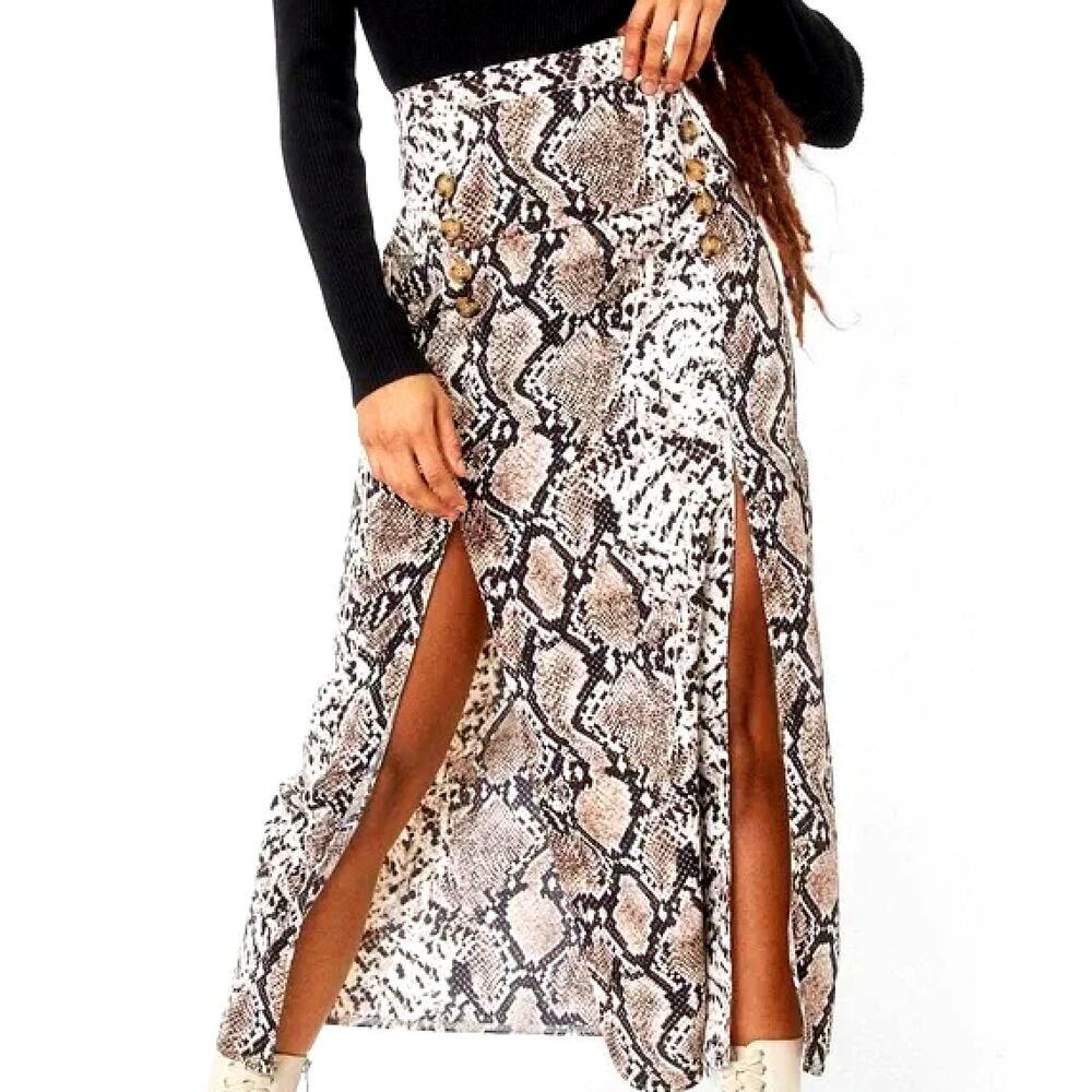 Snake Print Double Slit Maxi Skirt
